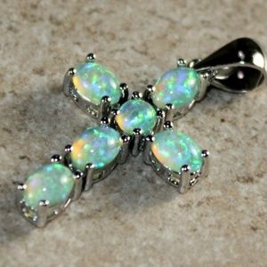 Green Fire Opal Cross Pendant